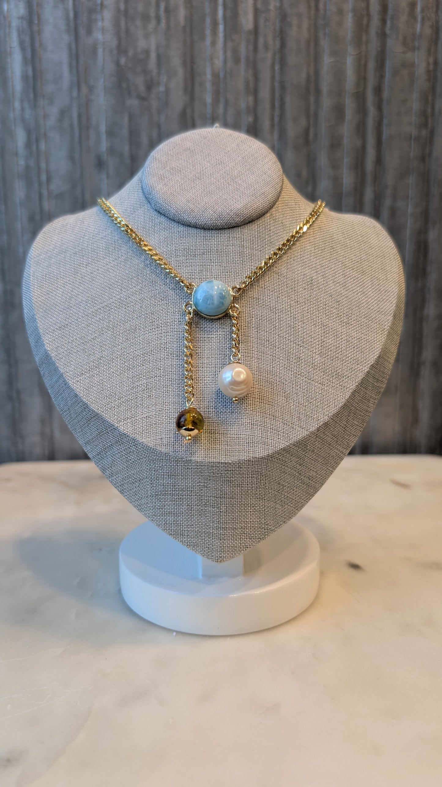 Larimar Pearl Amber Necklace