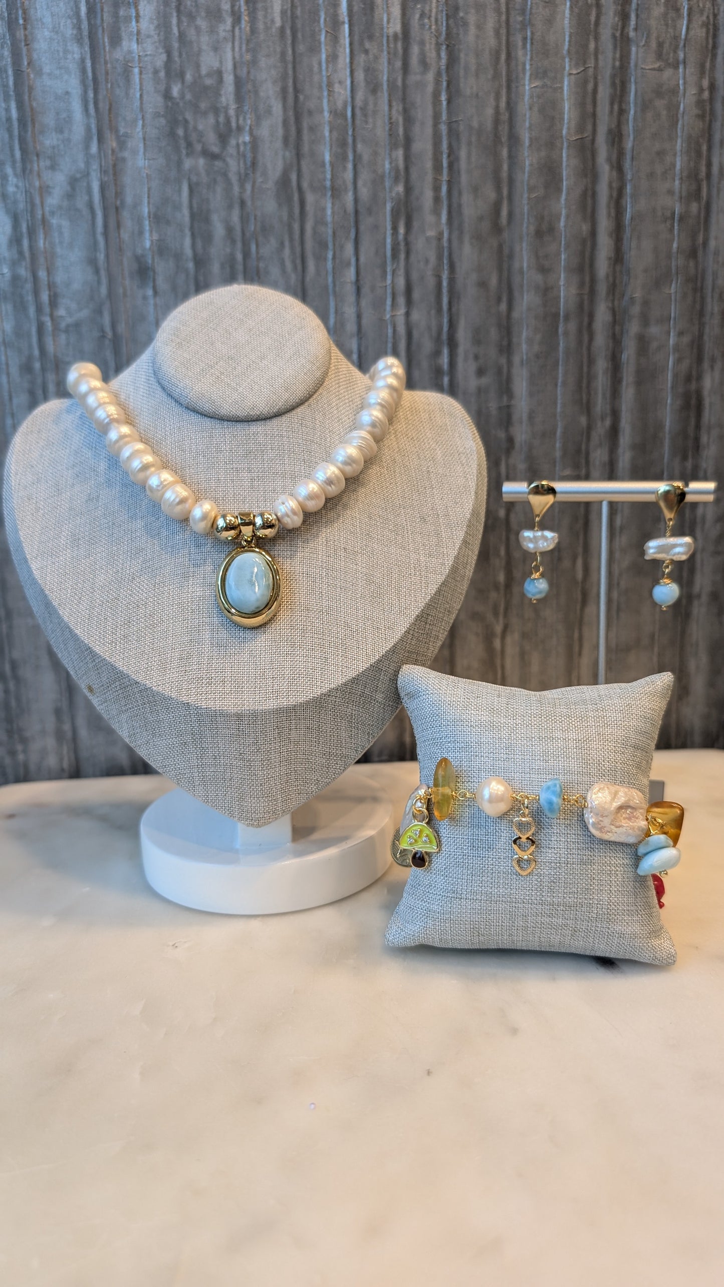Pearls & Larimar Necklace