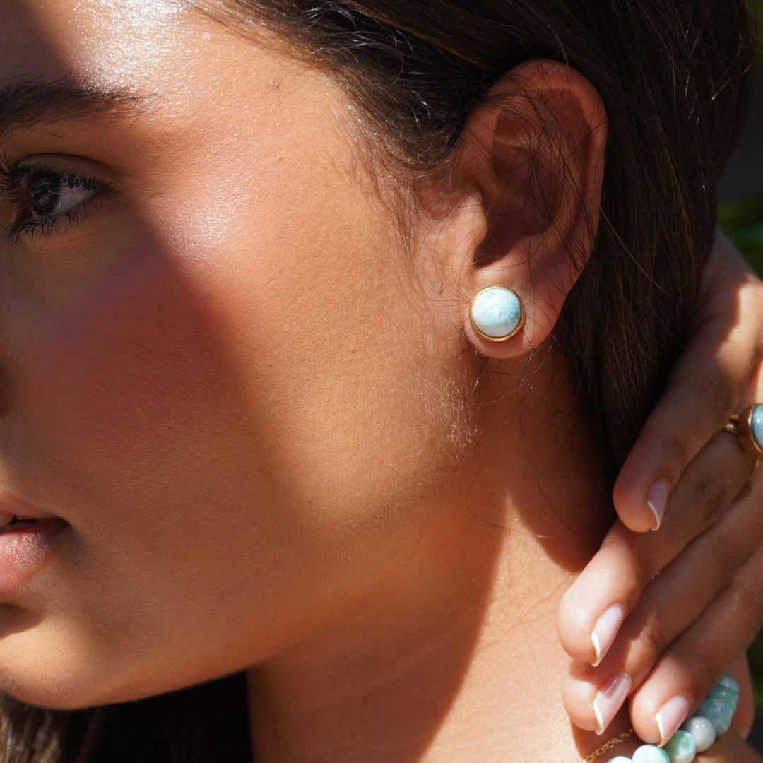 Aretes Botón de Larimar