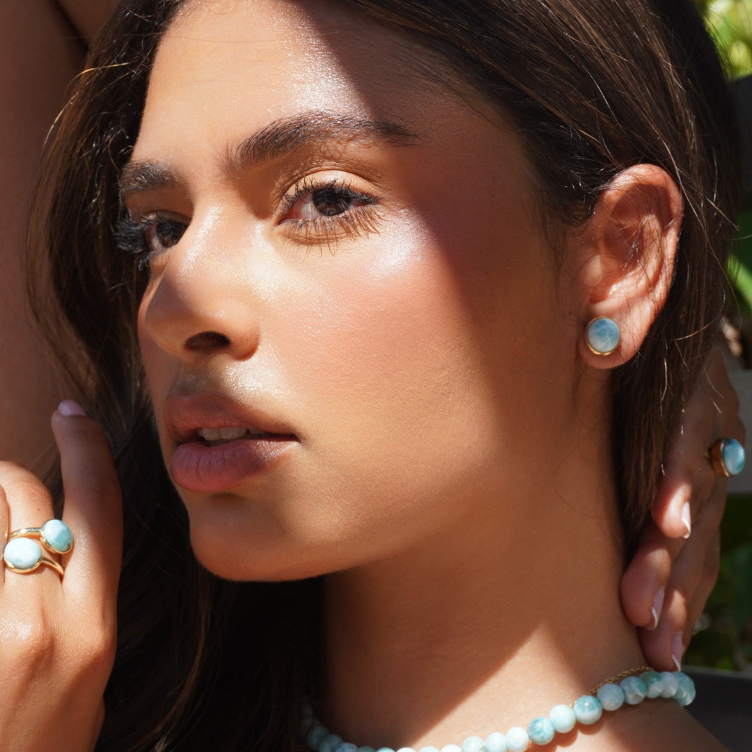Aretes Botón de Larimar