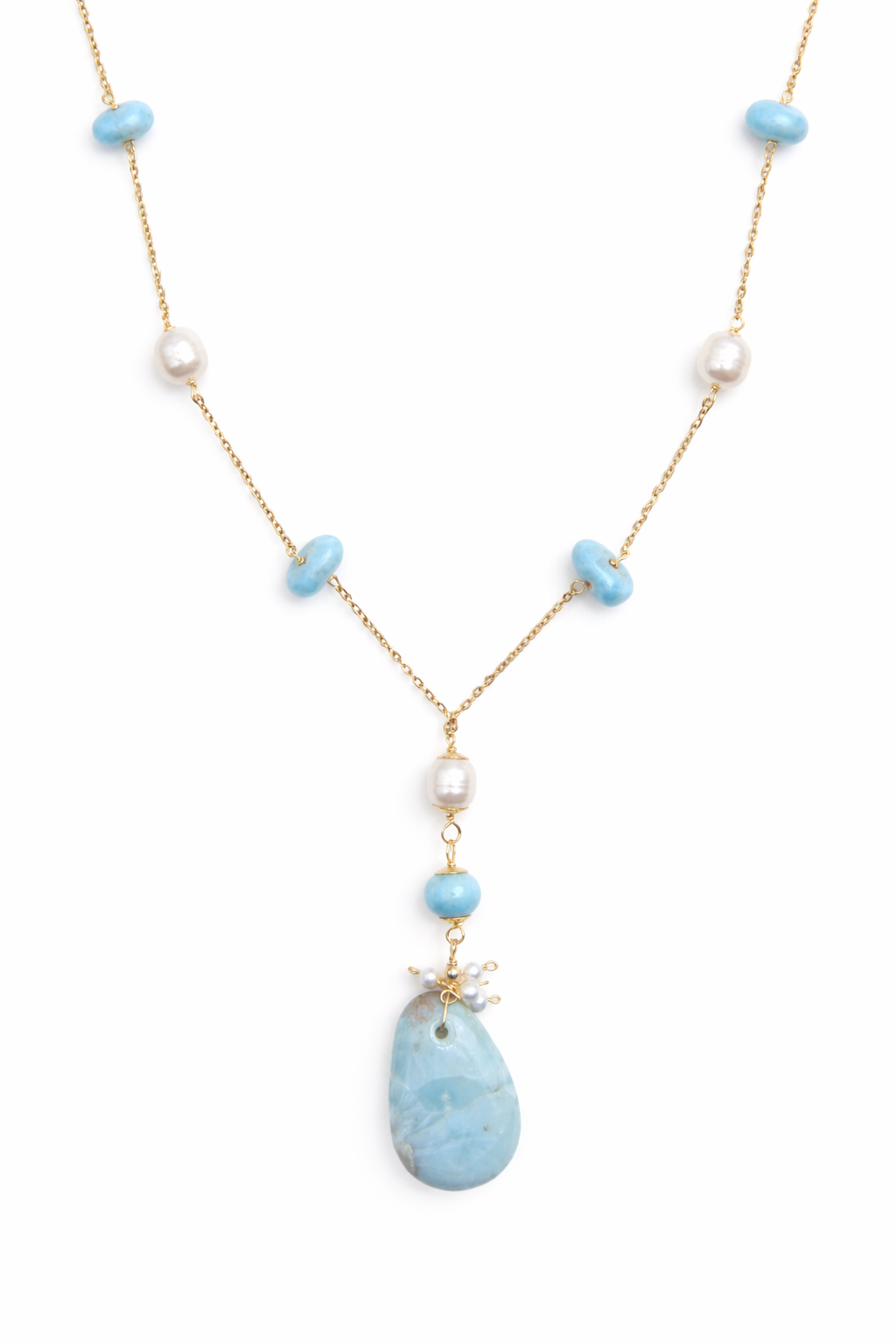 Ocean Drop Larimar & Pearl Necklace