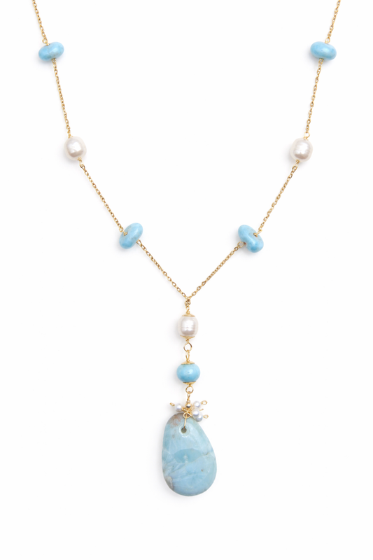 Ocean Drop Larimar & Pearl Necklace