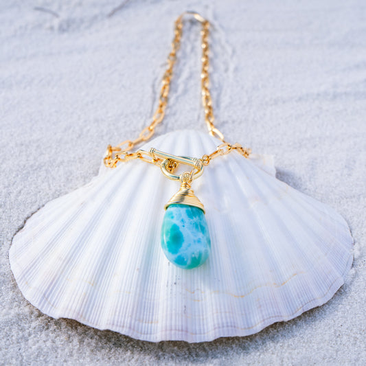 Larimar Pendant Gold Chain Necklace