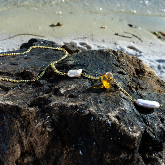 Amber and Pearl Drop Necklace