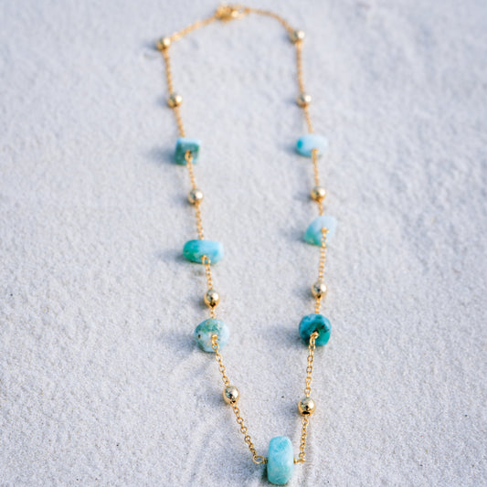 Turquoise Bead Gold Necklace