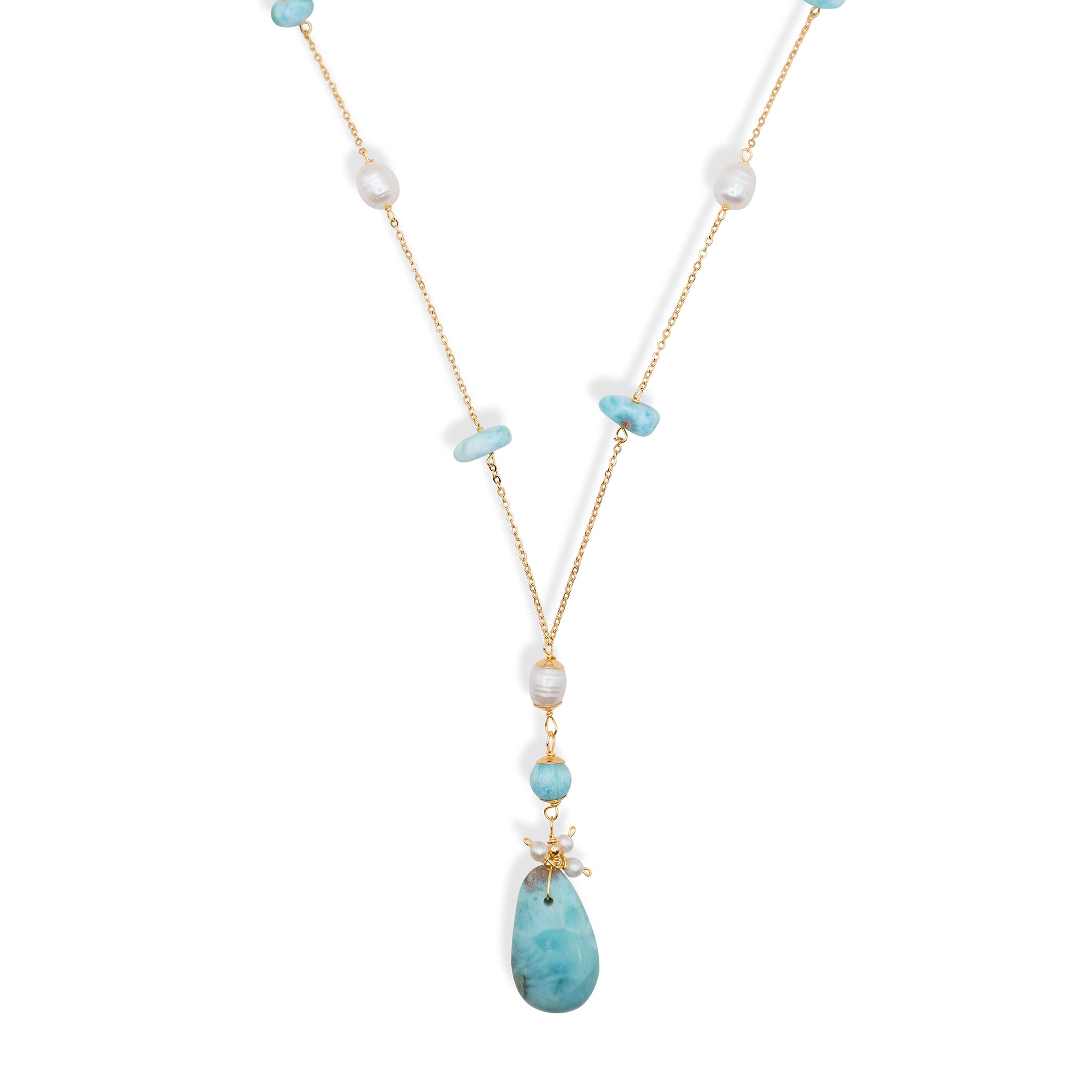Collar Larimar y Perlas
