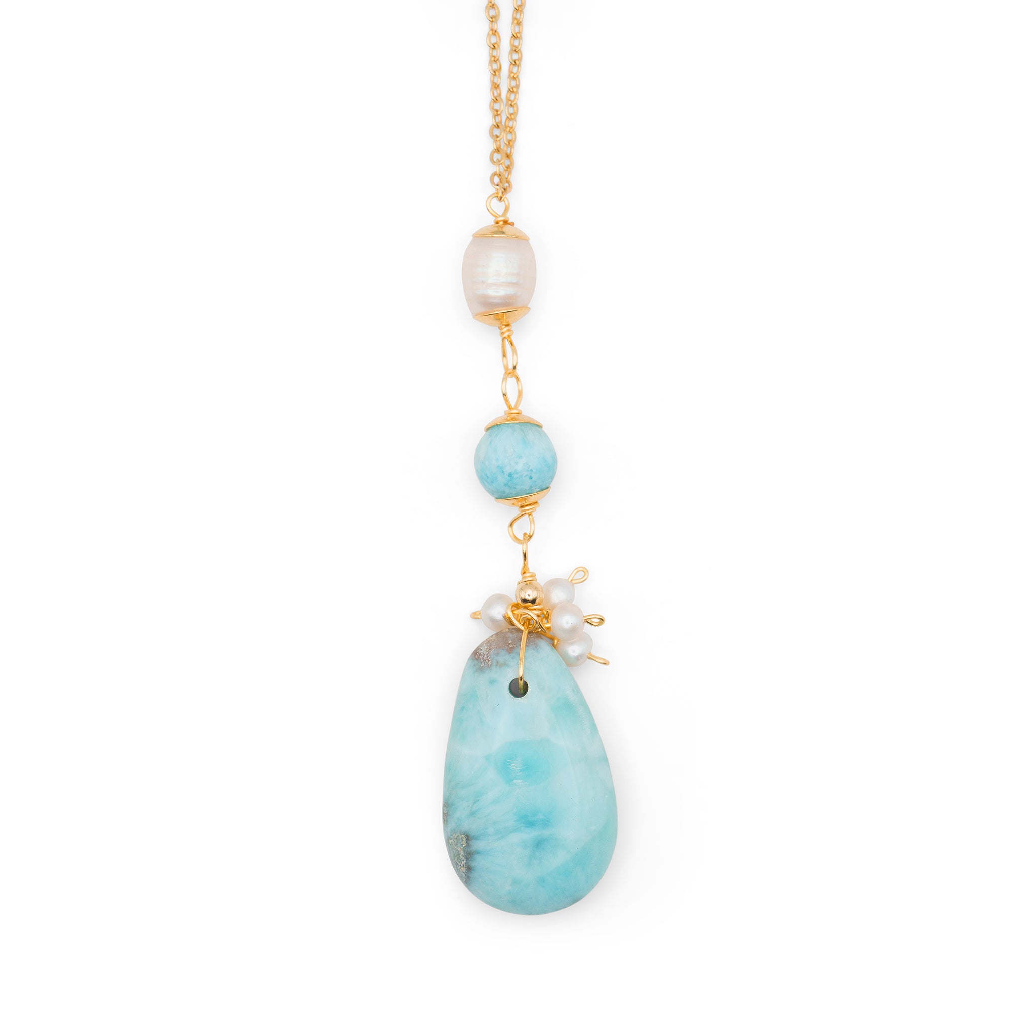 Collar Larimar y Perlas