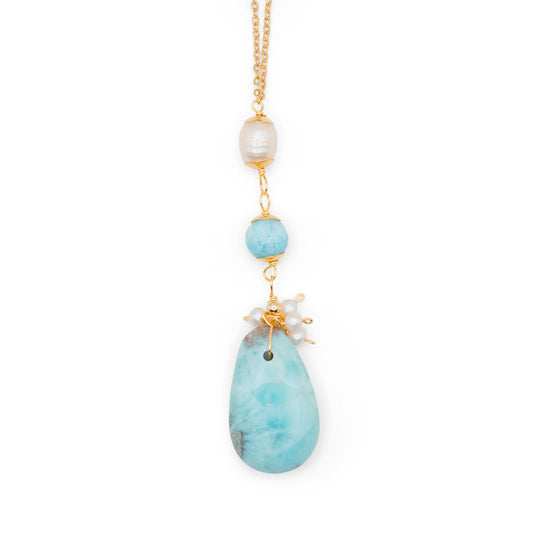 Ocean Drop Larimar & Pearl Necklace