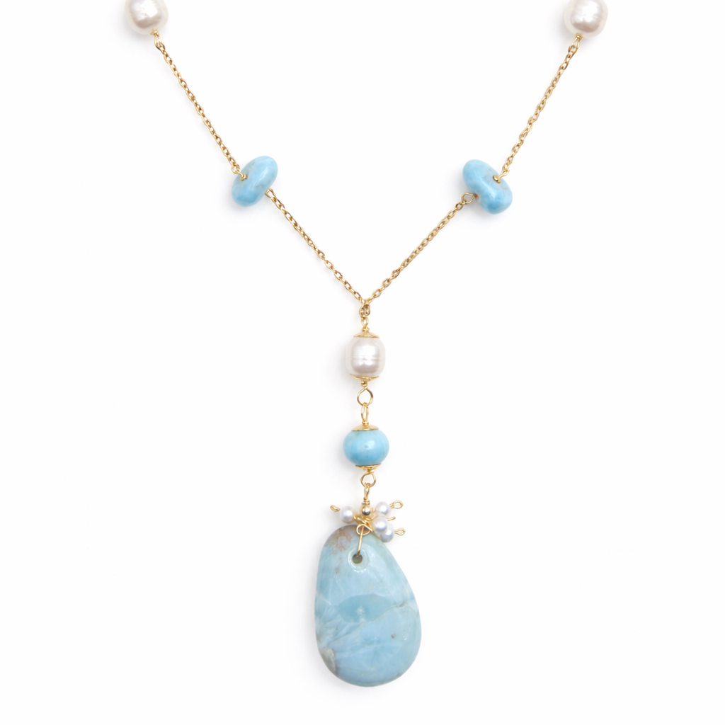 Collar Larimar y Perlas